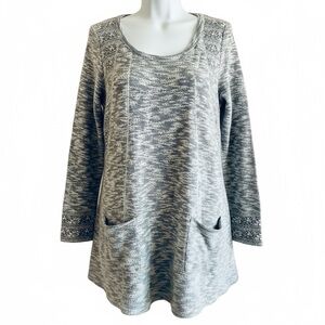 Anthropologie Saturday Sunday Black and White Embroidered Boho Tunic Size L